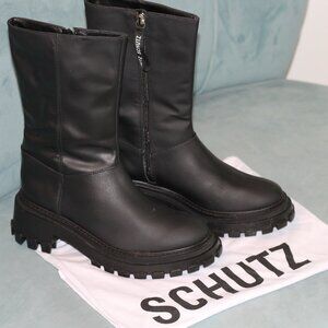 Schutz Black Lug Zip Up Boots